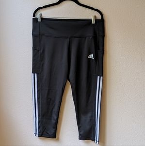 Adidas - Black Aeroready 3 Stripe Crop Leggings with Pockets - Women's XL